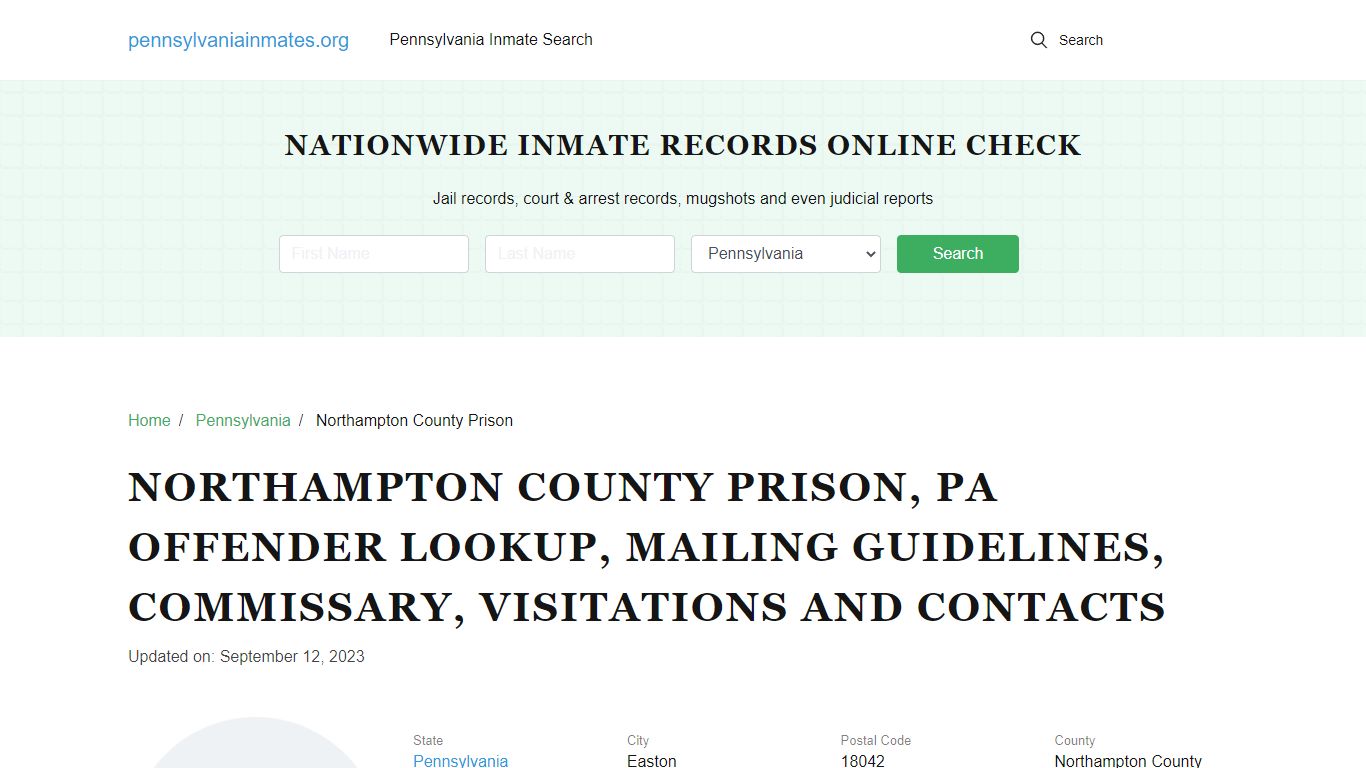 Northampton County Prison, PA: Inmate Search Options, Visitations, Contacts